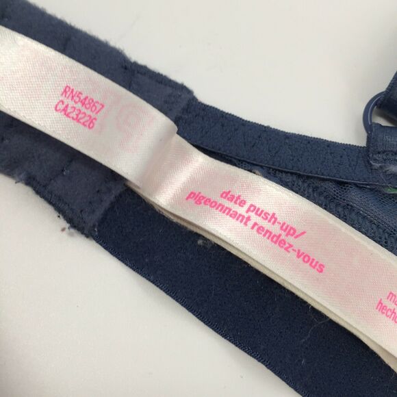 PINK Victoria's Secret Date Push Up Bra 32DD Navy Blue Neon Lace Floral Sexy - Picture 4 of 7